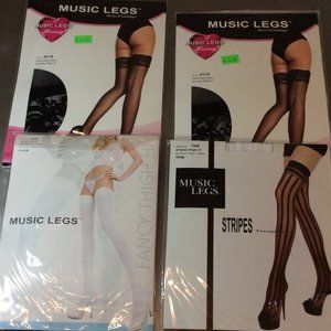 Music Legs Hosiery, Thigh Hi, 2 black, 2 white, Size 5' - 5' 10"